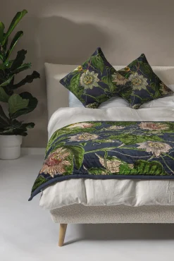 Kew Passion Flower Grey Velvet Throw