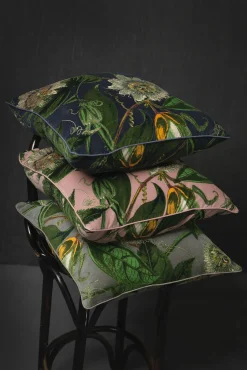 Kew Passion Flower Stone Velvet Square Cushion