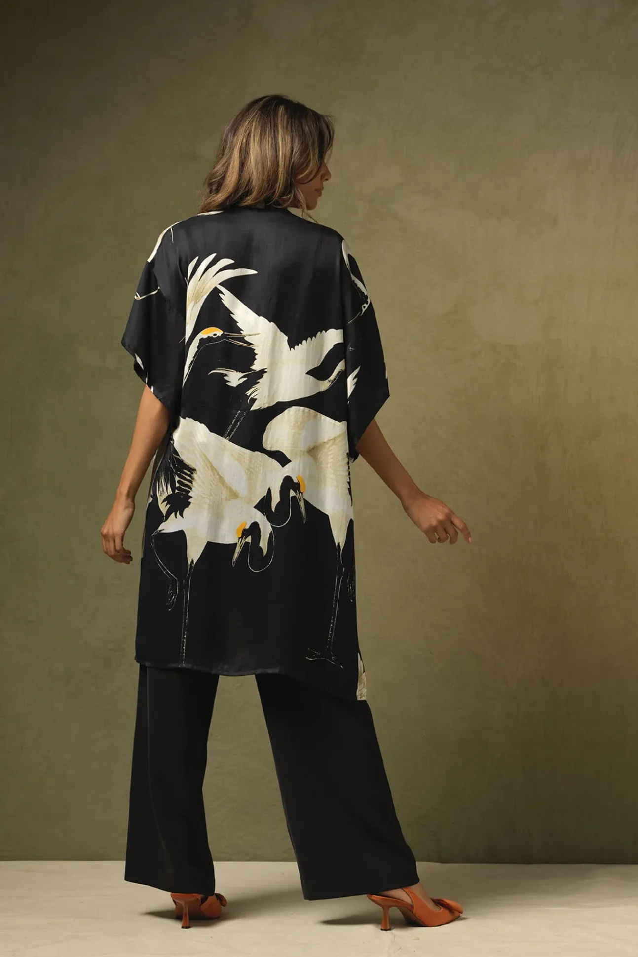 Stork Black Midi Kimono