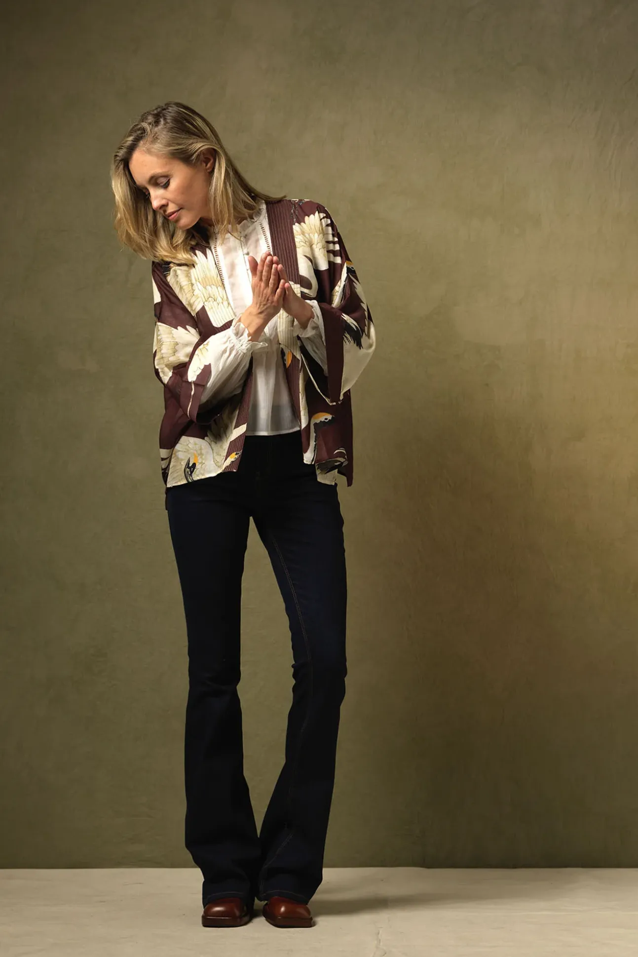 Stork Burgundy Kimono