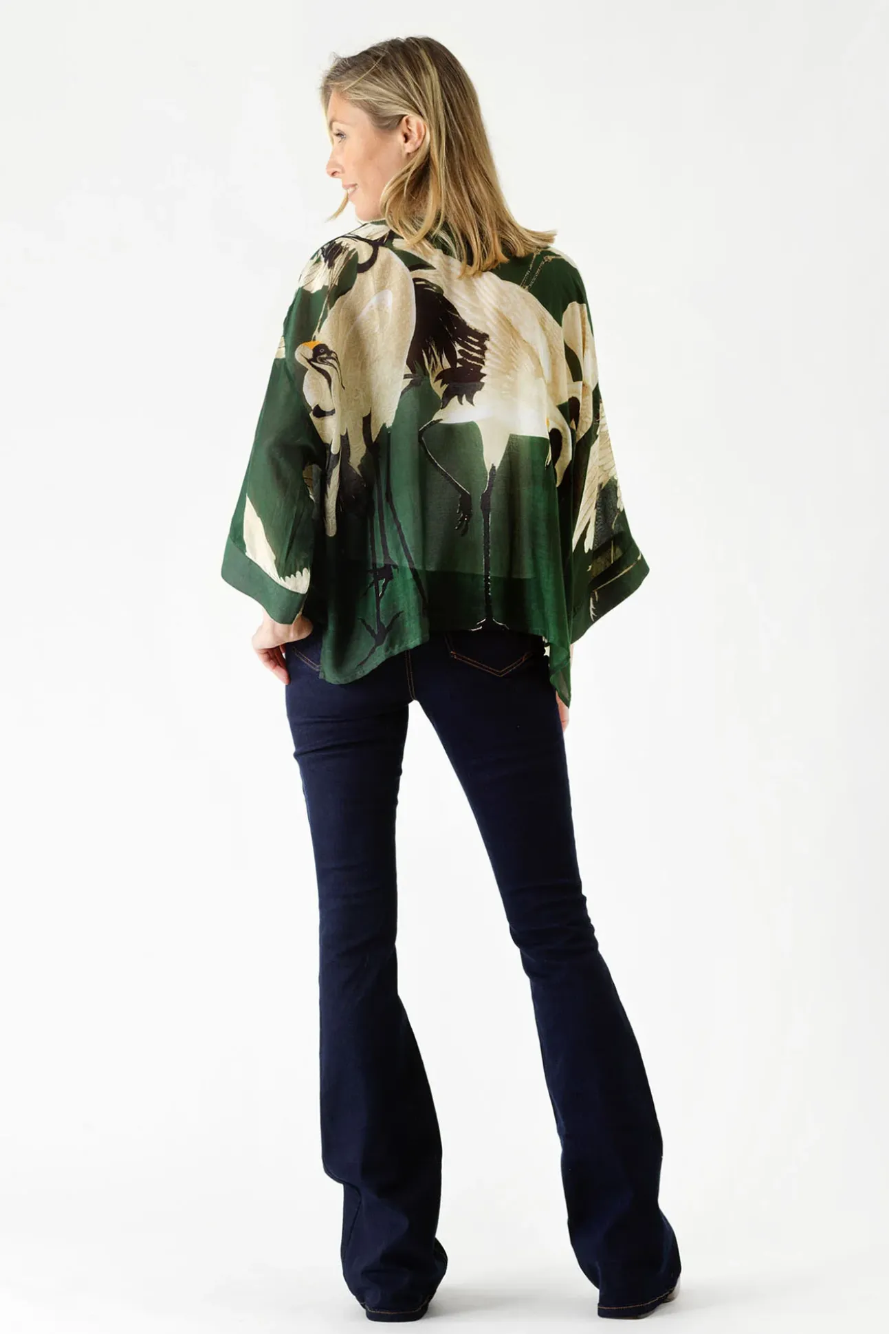 Stork Forest Green Kimono
