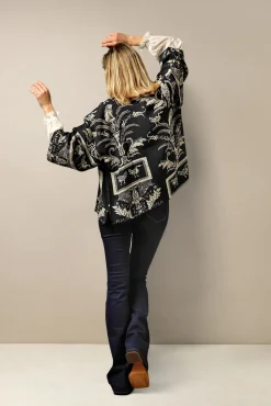 Vintage Damask Black Crepe Kimono