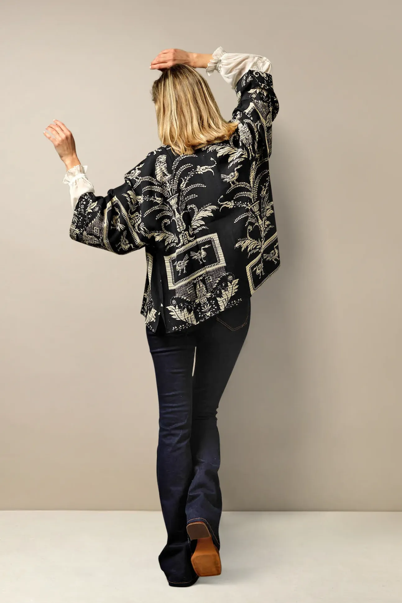 Vintage Damask Black Crepe Kimono