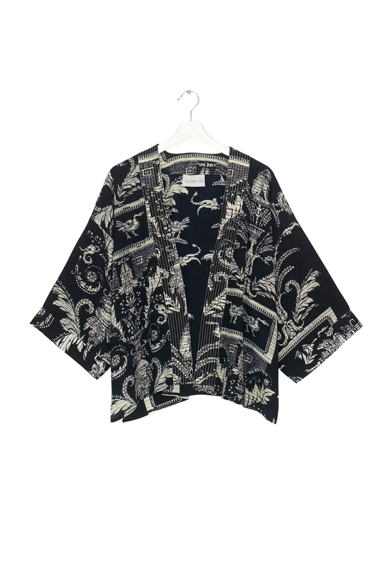 Vintage Damask Black Crepe Kimono