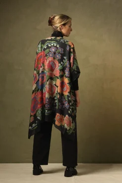 Woven Flower Black Wool Throwover